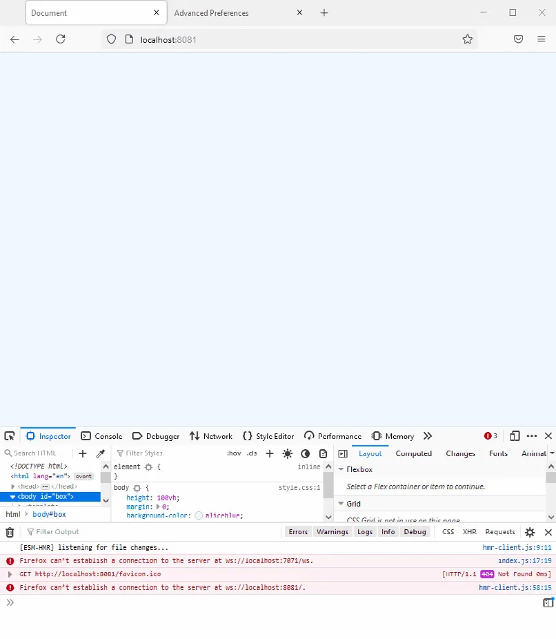 Error message returned by the browser when a WebSocket connection can&#x27;t be established
